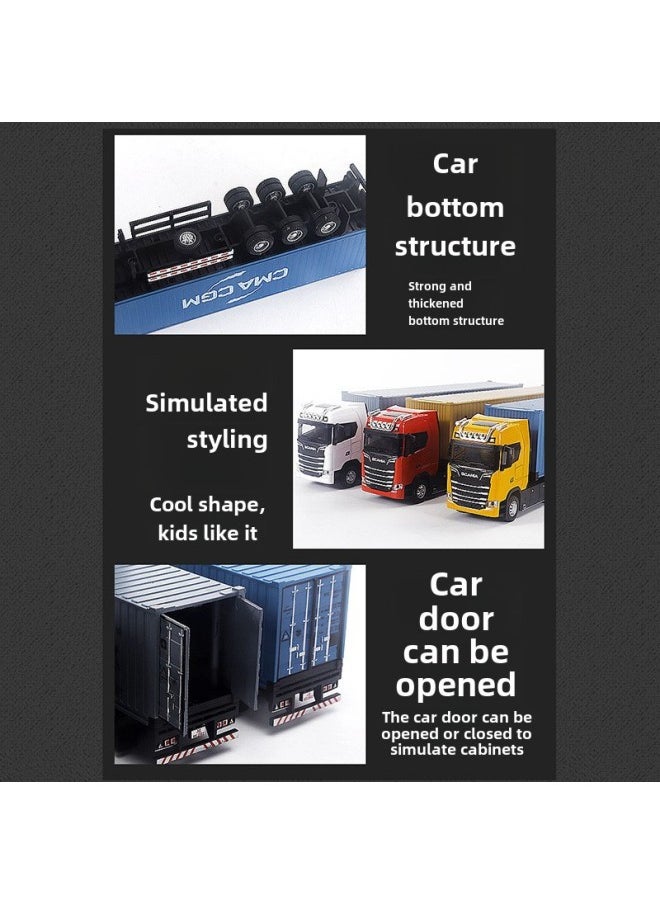 null - Scania Alloy Container Container Car Model Simulation Tractor Semi-trailer Double-deck Transport Toy-Color:White Scania Tractor + Brown COSCO Container Truck - Image 1