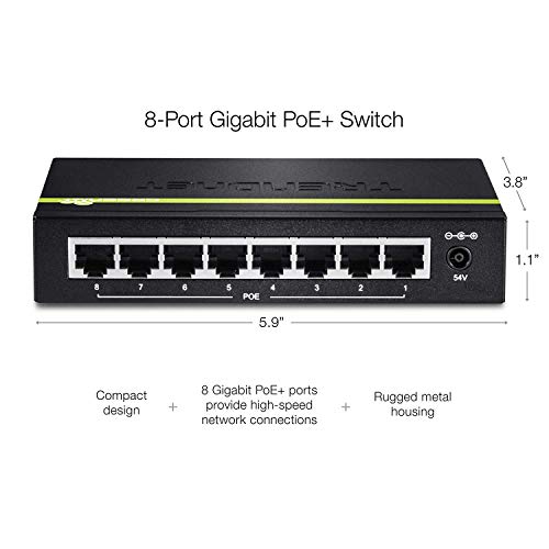 Trendnet مفتاح TRENDnet 8-Port Gigabit PoE+، TPE-TG80G، 8 منافذ Gigabit PoE+، ميزانية طاقة PoE بقوة 123 واط، 16 جيجابت في الثانية، مقسم إيثرنت، متوافق مع NDAA و TAA، معدني، حماية مدى الحياة، أسود - Image 3