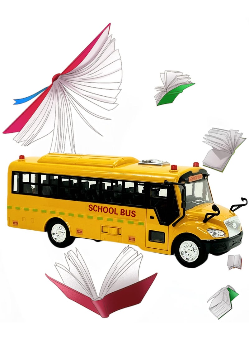 School Bus Toy,Yellow School Bus Toys Gift for Kids with Lights Sounds and Openable Doors,Car Model,Educational Toys for Children - Image 2