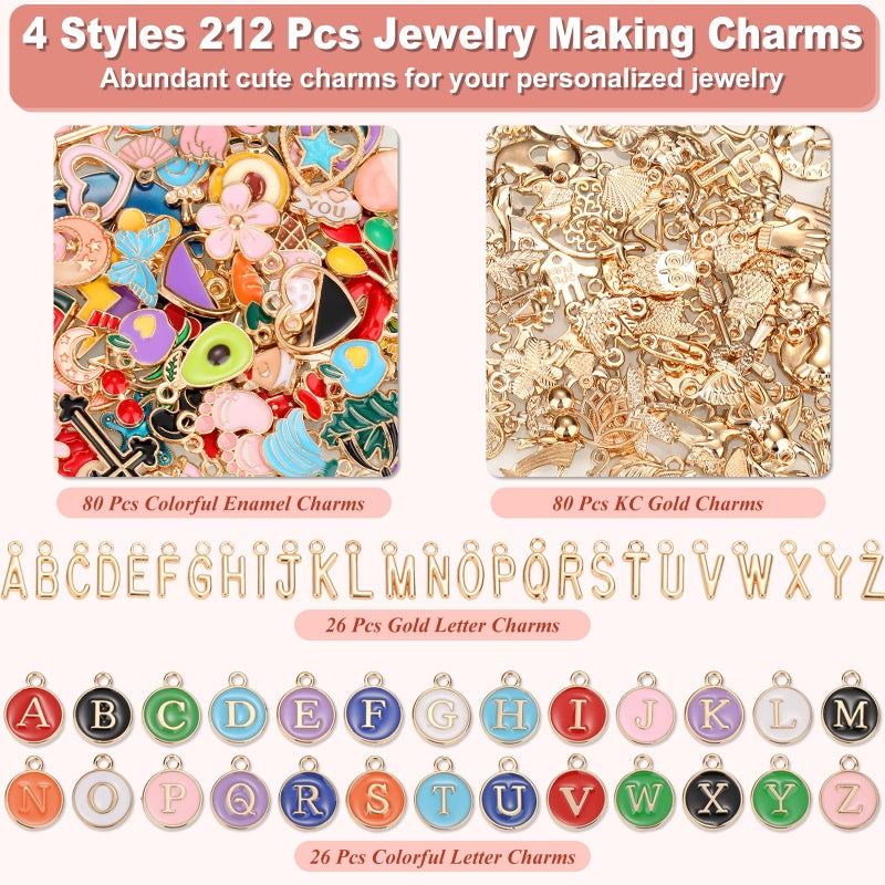 Modacraft 485 Pcs Charms Lip Gloss Keychain Making Kit, DIY Bag Charm Kit Including 40 Key Chain Hooks 30 Extender Chains 212 Gold Charms & Letter 200 Jump Rings 1 Plier and 1 Puncher for Craft Supplies - Image 2