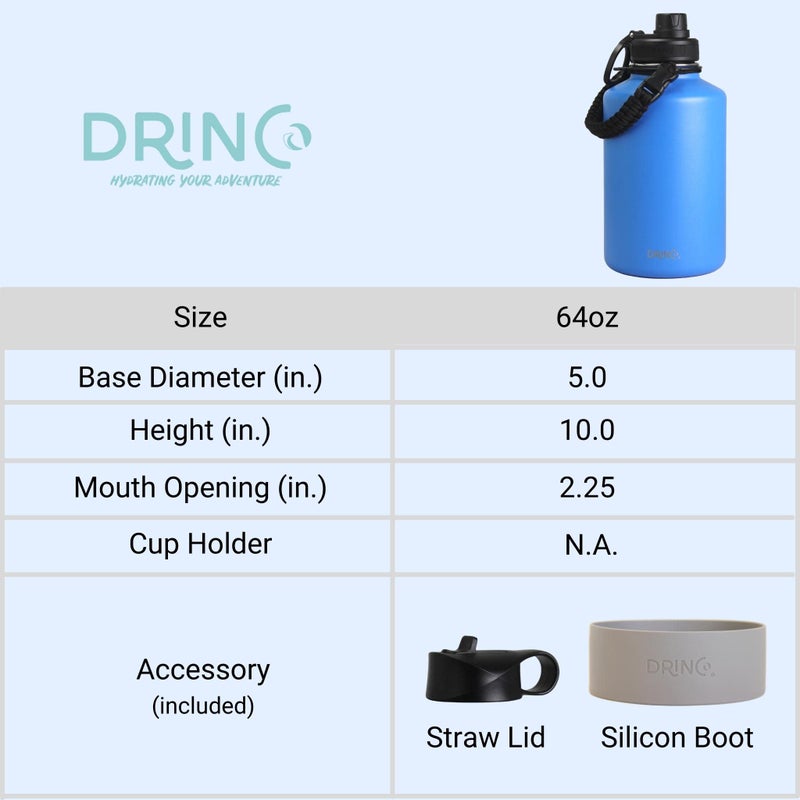 Drinco Stainless Steel Water Bottle Spout Lid Vacuum Insulated Double Wall Water Bottle Wide Mouth (64oz 40oz 32oz 22oz 18oz 14oz) Leak Proof Keep Cold Sport Camping Hiking (64 oz  64oz Royal Blue) - Image 3
