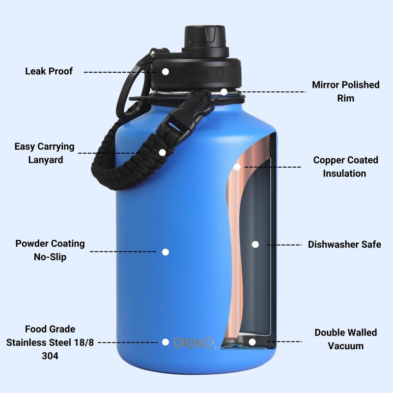Drinco Stainless Steel Water Bottle Spout Lid Vacuum Insulated Double Wall Water Bottle Wide Mouth (64oz 40oz 32oz 22oz 18oz 14oz) Leak Proof Keep Cold Sport Camping Hiking (64 oz  64oz Royal Blue) - Image 5