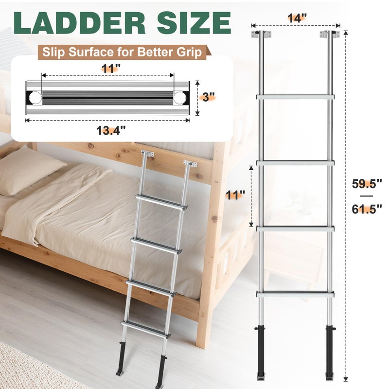 Marudina Pre-Assembled RV Bunk Ladder,3 Height Options (59.5"/60.5"/61.5"), Heavy Duty Bunk Bed Ladder with 4 Wider Anti-Slip Steps & Flexible Hooks,for 57.5"-59.4" Bed,Fits RV,Camper,Dorms & Kids Rooms - Image 2