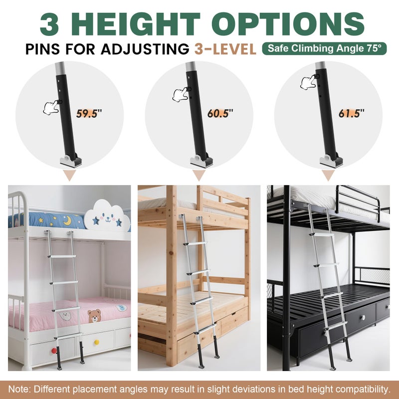 Marudina Pre-Assembled RV Bunk Ladder,3 Height Options (59.5"/60.5"/61.5"), Heavy Duty Bunk Bed Ladder with 4 Wider Anti-Slip Steps & Flexible Hooks,for 57.5"-59.4" Bed,Fits RV,Camper,Dorms & Kids Rooms - Image 3