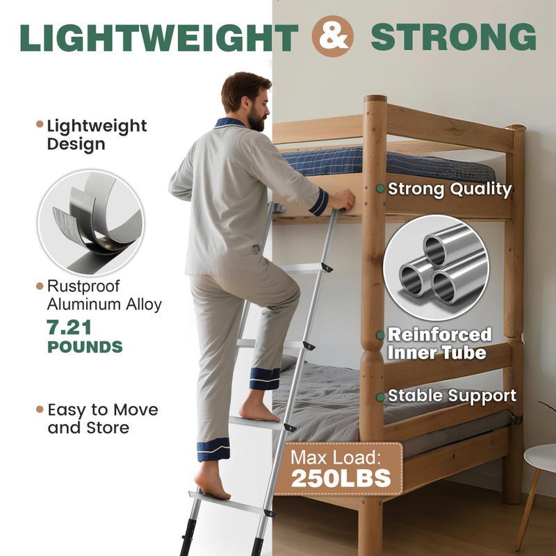 Marudina Pre-Assembled RV Bunk Ladder,3 Height Options (59.5"/60.5"/61.5"), Heavy Duty Bunk Bed Ladder with 4 Wider Anti-Slip Steps & Flexible Hooks,for 57.5"-59.4" Bed,Fits RV,Camper,Dorms & Kids Rooms - Image 4