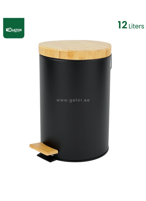 Gator Pedal Bin with Soft Close Bamboo Lid 12L Black
