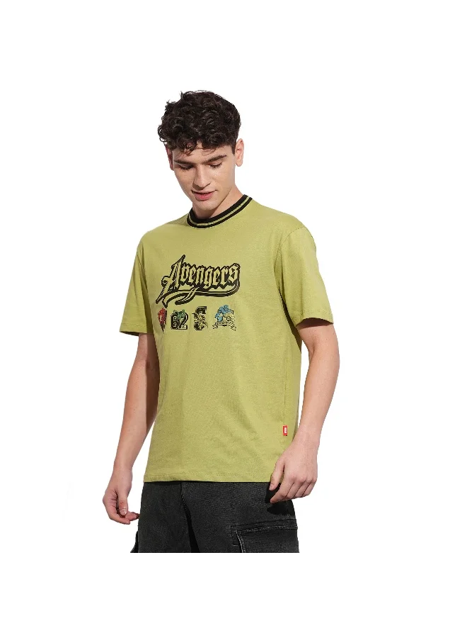 بيينغ هيومان Mens Olive Round Neck Short Sleeve T-Shirt