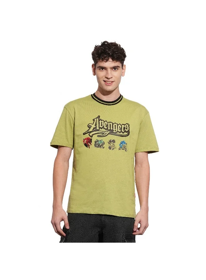 بيينغ هيومان Mens Olive Round Neck Short Sleeve T-Shirt