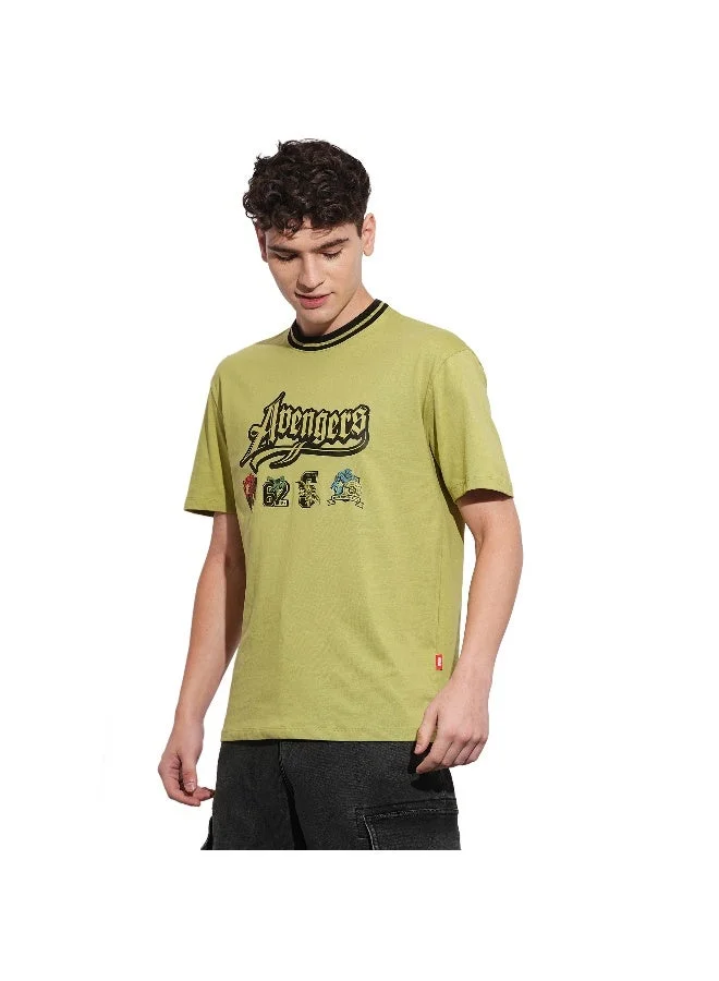 بيينغ هيومان Mens Olive Round Neck Short Sleeve T-Shirt