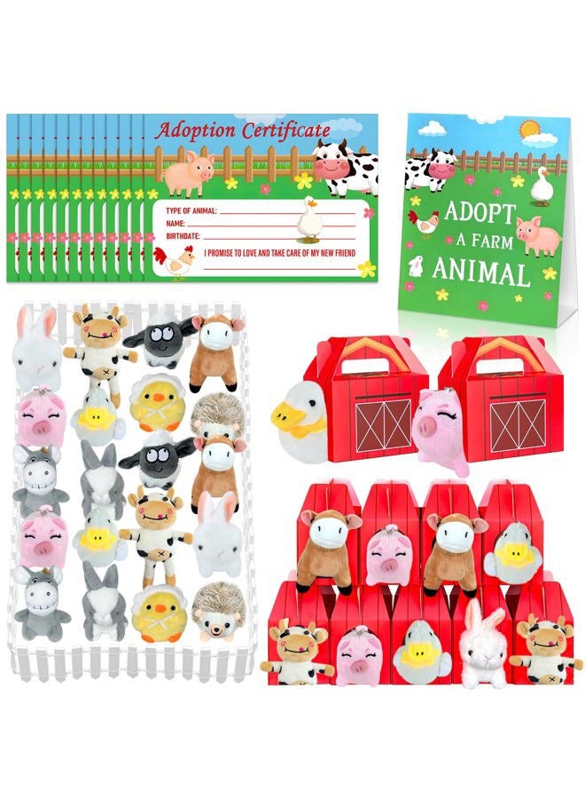 Jiytivity 63 Pcs Farm Animal Party Favors Include 20 Mini Stuffed Animals 20 Foldable Farm Boxes 20 Adoption Card 1 Adopt Sign 2 Fence for Adopt a Farm Animal Adopt a Pet Party Favors - Image 1