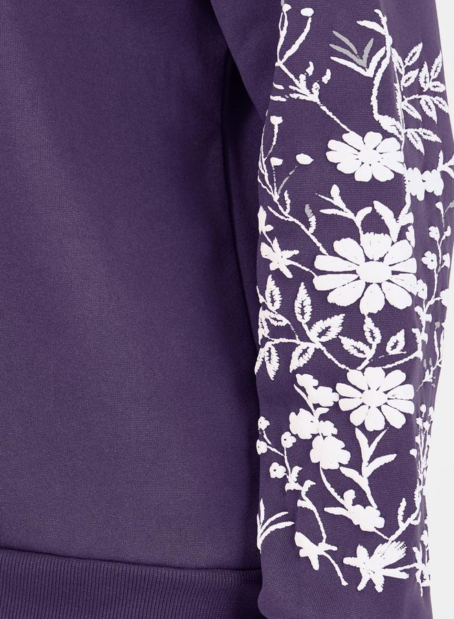 ستايلي سويت شيرت بأكمام مطبعة بزهور وأكتاف منخفضة - Image 3