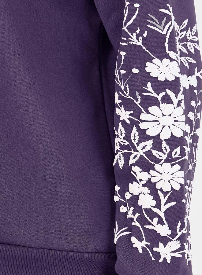 Styli  Floral Sleeve Print Dropped Shoulder Sweatshirt for Women | Best Price UAE