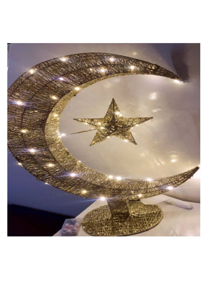 Decor Large Eid Metal Moon Star Light Decor LED Ramadan Mubarak Crescent Lamp Ramadan Decorative LED Crescent Star Moon Lamp Stand With Battery Powered - Image 1