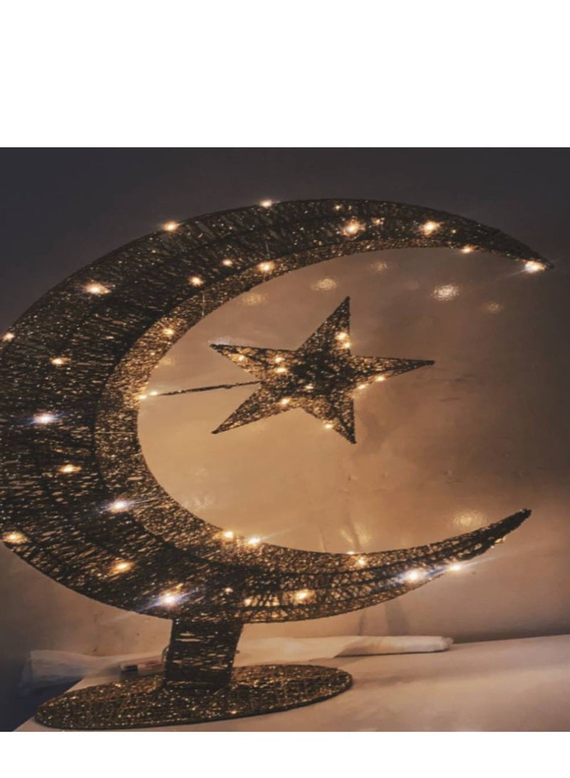 Decor Large Eid Metal Moon Star Light Decor LED Ramadan Mubarak Crescent Lamp Ramadan Decorative LED Crescent Star Moon Lamp Stand With Battery Powered - Image 2