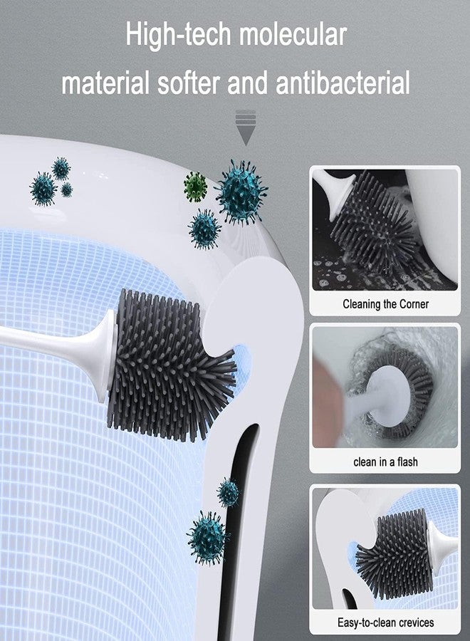 Lefree 2 Pack Silicone Toilet Brush Set with Ventilated Holder, Floor Standing & Wall Mounted Toilet Scrubber - Image 2