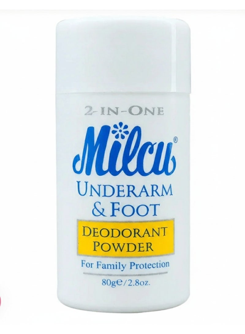 Milcu 2-in-1 Underarm and Foot Deodorant Powder, Natural Protection, 80g - Image 1