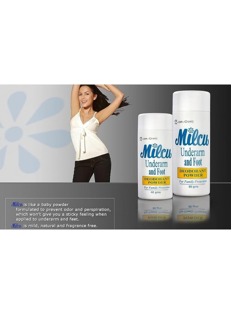 Milcu 2-in-1 Underarm and Foot Deodorant Powder, Natural Protection, 80g - Image 3