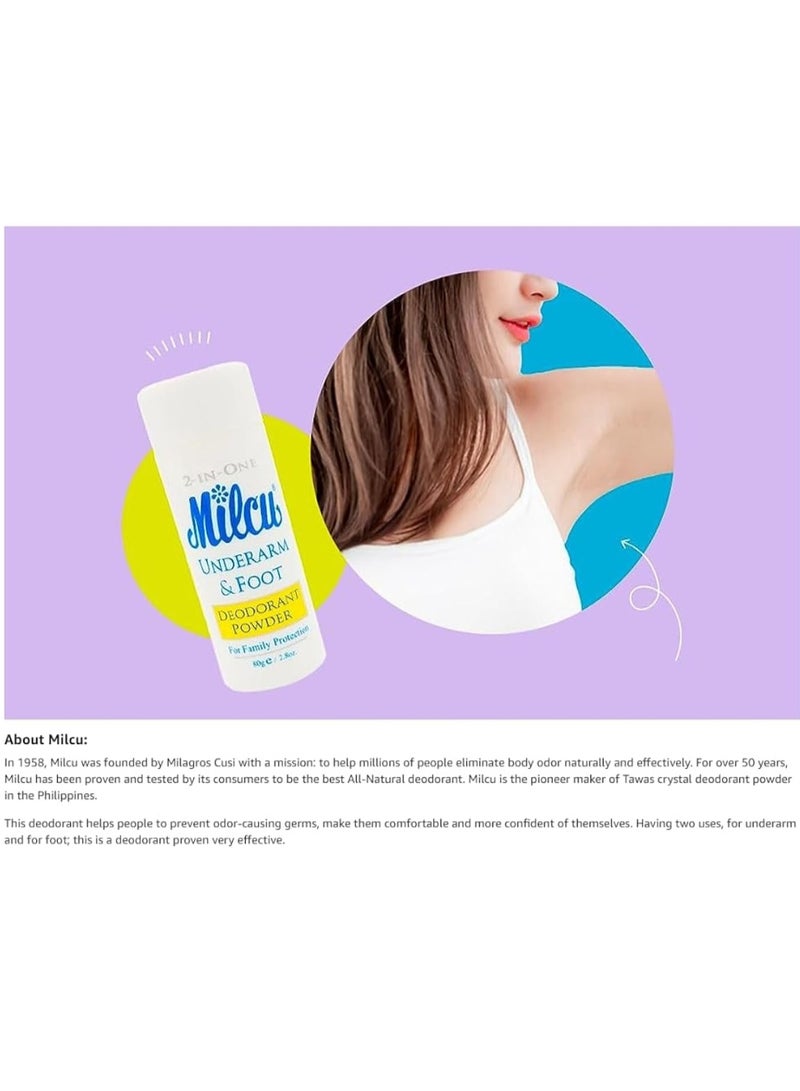 Milcu 2-in-1 Underarm and Foot Deodorant Powder, Natural Protection, 80g - Image 4
