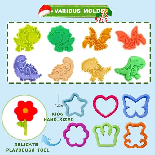 Jaeespon Dough Tools Play for Kids-Dough Accessories Molds Dinosaur Fruit Roller Cutter Scissor and Storage Box, Party Favors Set for Age 3+ - Image 2