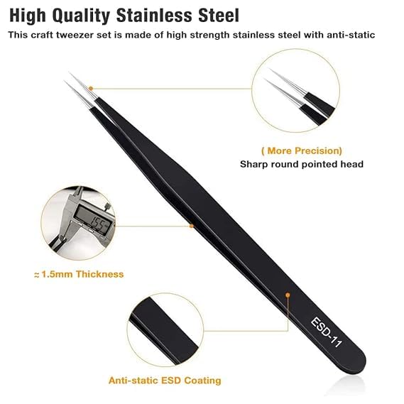 Generic 6 Pcs Precision Multifunction Tweezers Set Upgraded Professional AntiStatic Tweezers for Electronics Crafting Jewellery Tool Kit Stainless Steel  - Image 4
