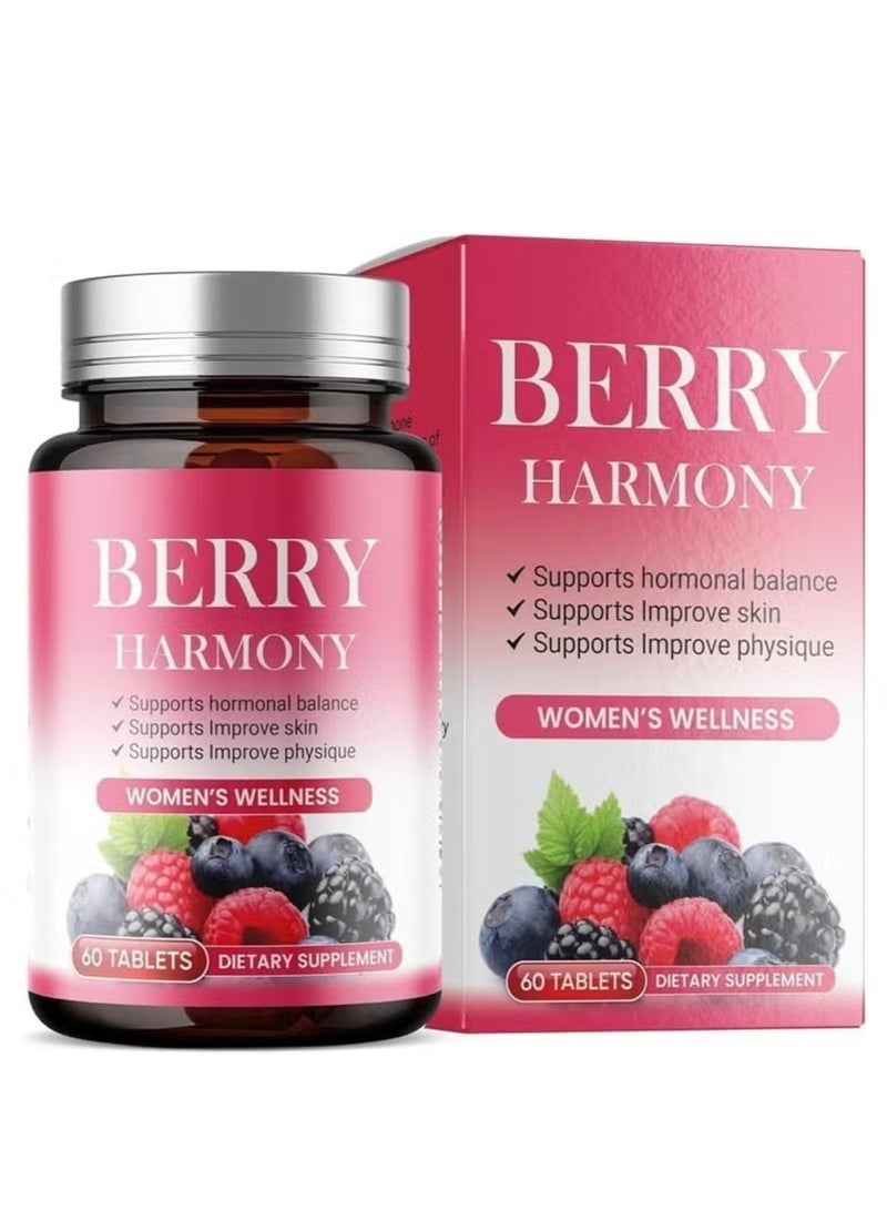 Elicare Berry Harmony Women’s Wellness Supplement 60 Tablets – Hormonal Balance, Skin Support, Body Shaping | Natural Dietary Supplement - Image 1