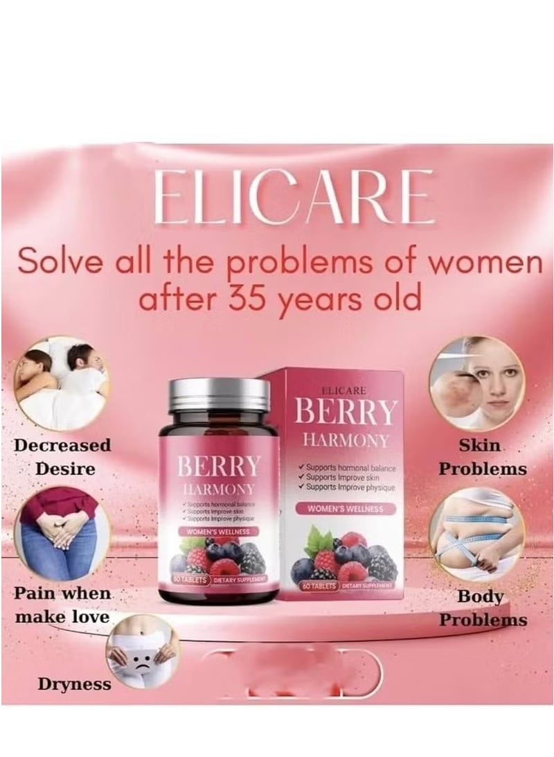 Elicare Berry Harmony Women’s Wellness Supplement 60 Tablets – Hormonal Balance, Skin Support, Body Shaping | Natural Dietary Supplement - Image 2