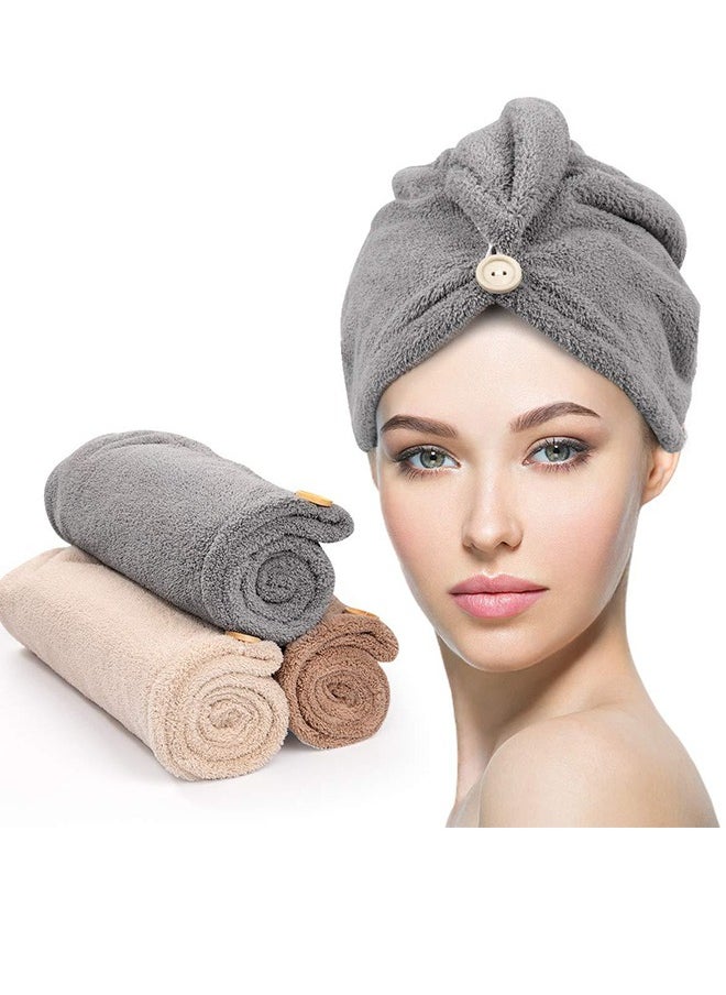 Generic Microfiber Hair Towel, Coral Velvet Hair Drying Cap, Quick-Drying Bathroom Shower Cap, 3-Piece Hair Towel For Women, Men, And Children, (Grey+Coffee+White)  - Image 1