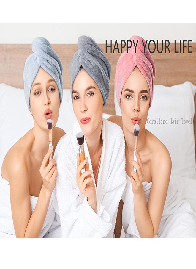 Generic Microfiber Hair Towel, Coral Velvet Hair Drying Cap, Quick-Drying Bathroom Shower Cap, 3-Piece Hair Towel For Women, Men, And Children, (Grey+Coffee+White)  - Image 3