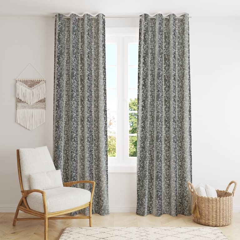 AHDECOR Heavy Polyester Digital Printed Curtains for Long Door 11 Feet Color Grey Pack of 2 Pieces