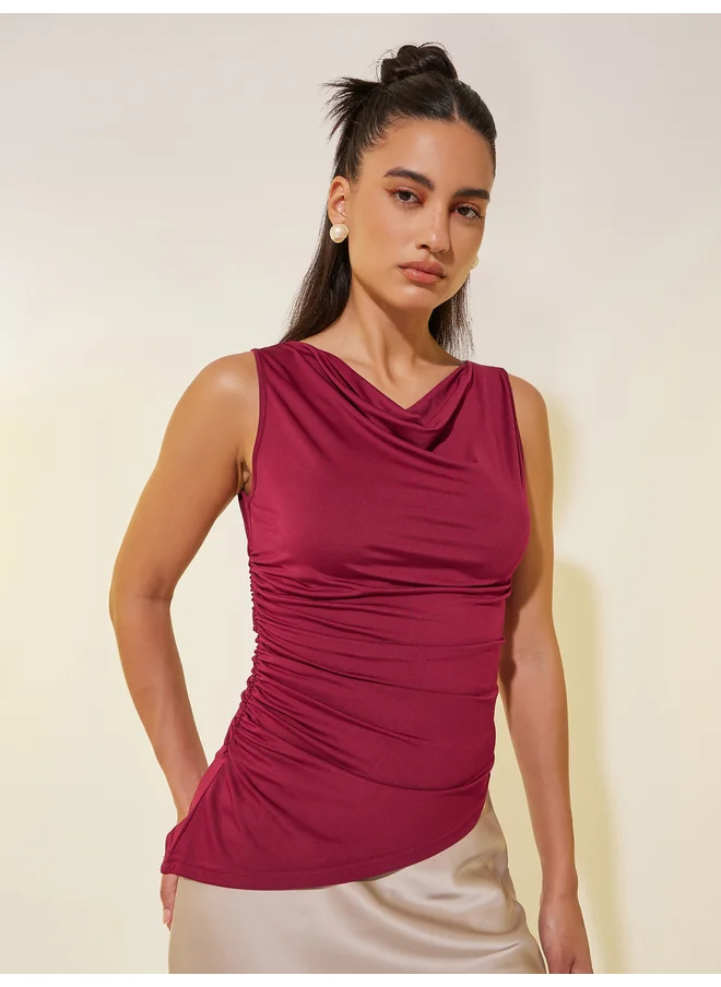 Take Two Take Two Solid Sleeveless Top with Ruched Detail