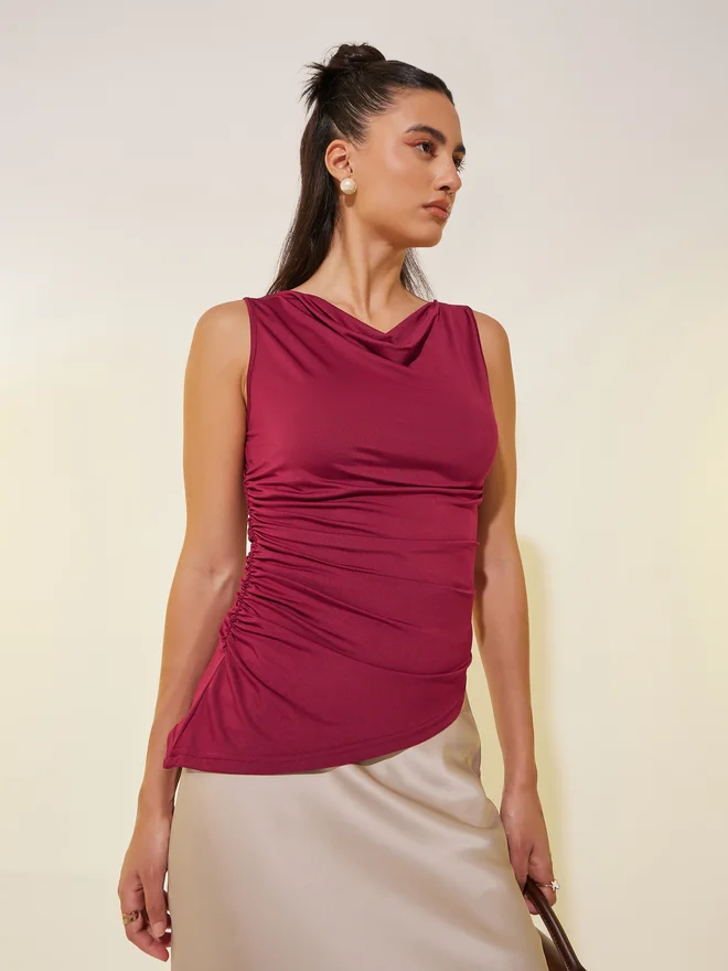 Take Two Take Two Solid Sleeveless Top with Ruched Detail