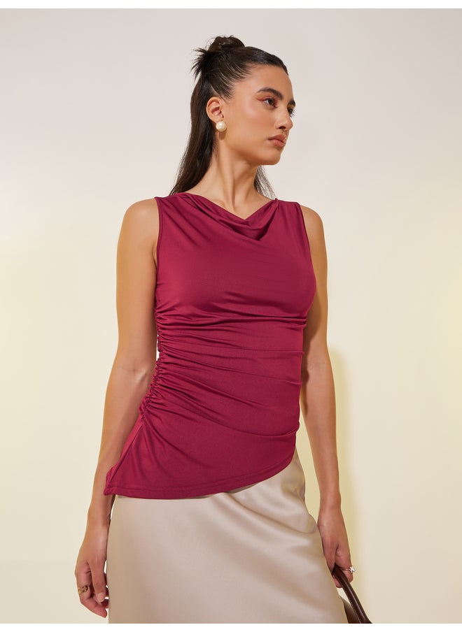 Take Two Take Two Solid Sleeveless Top with Ruched Detail  - Image 3