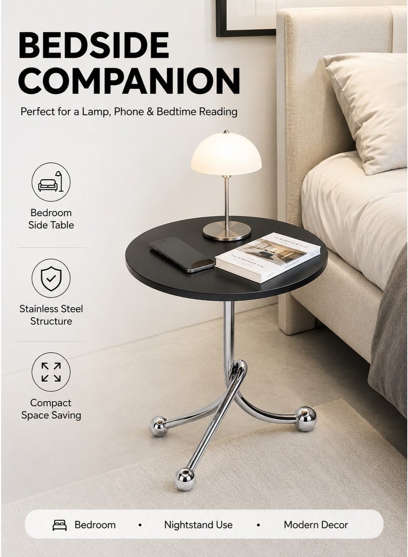 HUMJO Small Table Sofa Side Table, End Table with Modern Cross Leg Stainless Steel Frame, Compact Coffee Table for Living Room Bedroom, Serving Table for Home Decor - Image 3