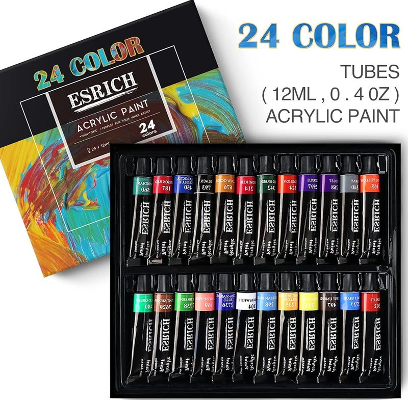 ESRICH Acrylic Paint Canvas Set,42 Piece Professional Premium Paint Kit with 1 Wood Easel,24Colors,10 Brushes,6 Canvases, Painting Supplies Kit for Kids,Students, Artists and Beginner - Image 3