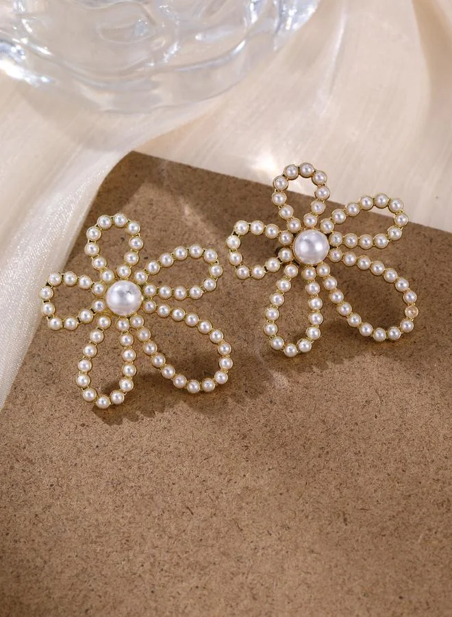 تايك تو أقراط زهرية مزينة بلؤلؤ صناعي