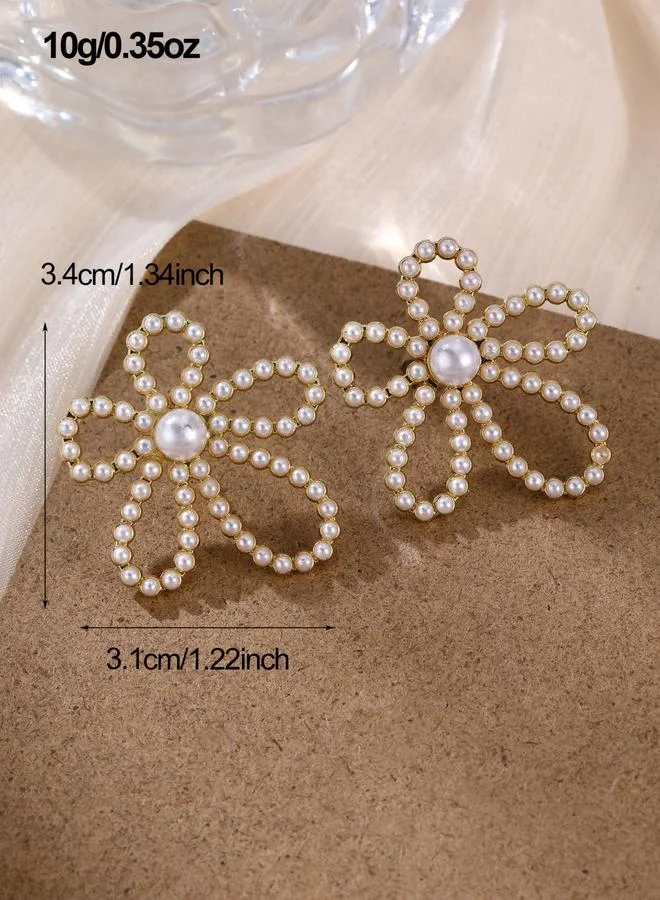 تايك تو أقراط زهرية مزينة بلؤلؤ صناعي