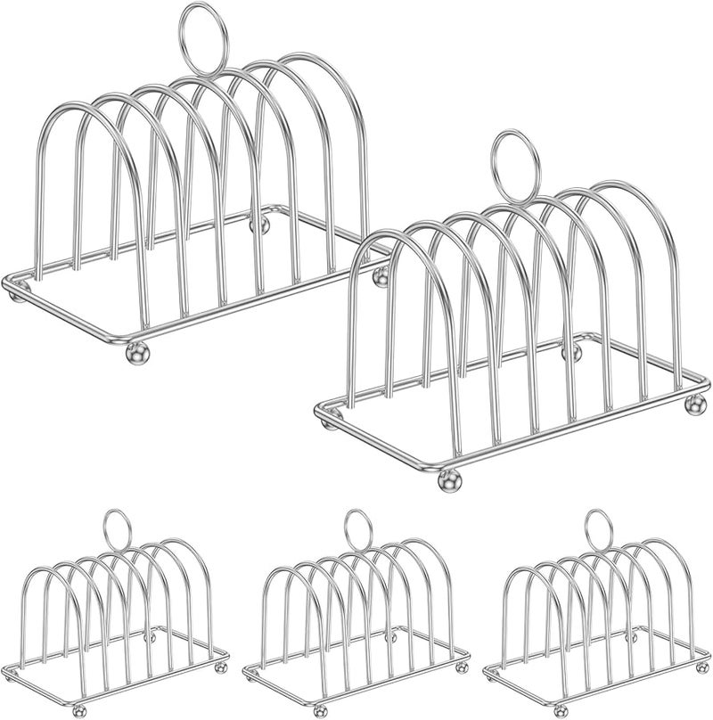 5 Pcs Silver Stainless Steel Toast Rack With 6 Slots Ball Feet And Carry Handle - Image 5