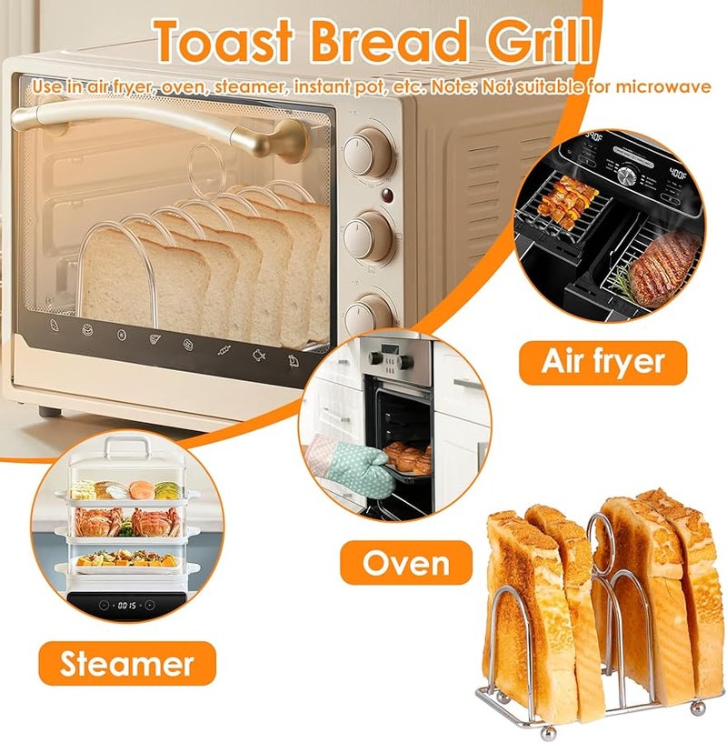 5 Pcs Silver Stainless Steel Toast Rack With 6 Slots Ball Feet And Carry Handle - Image 3