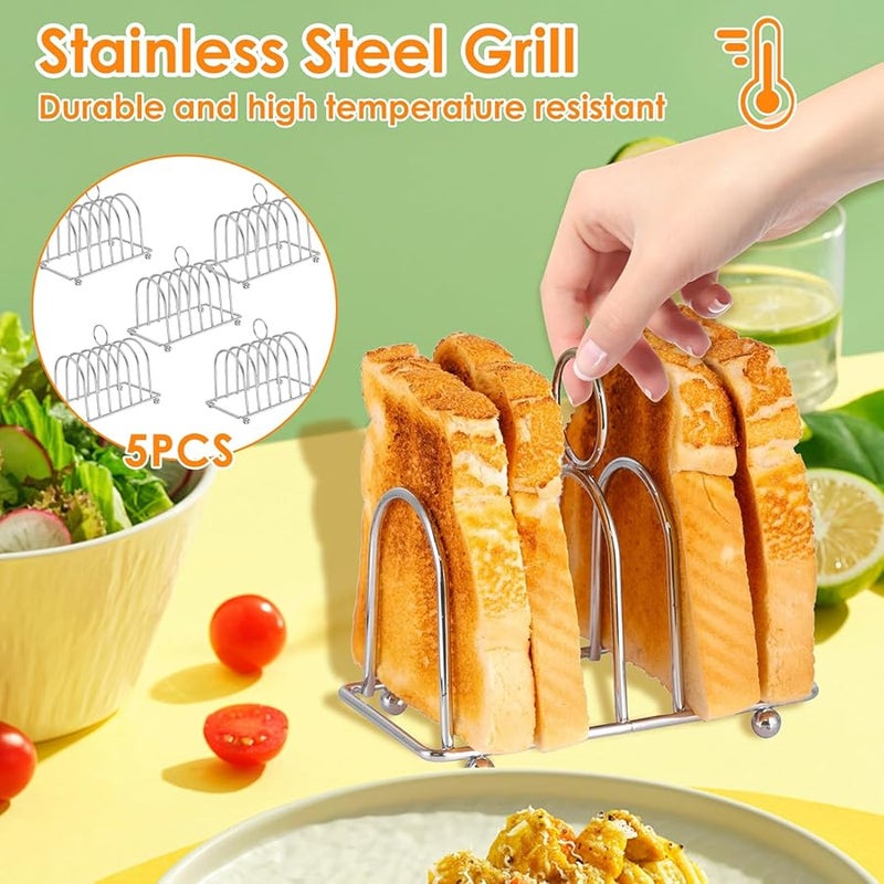 5 Pcs Silver Stainless Steel Toast Rack With 6 Slots Ball Feet And Carry Handle - Image 4