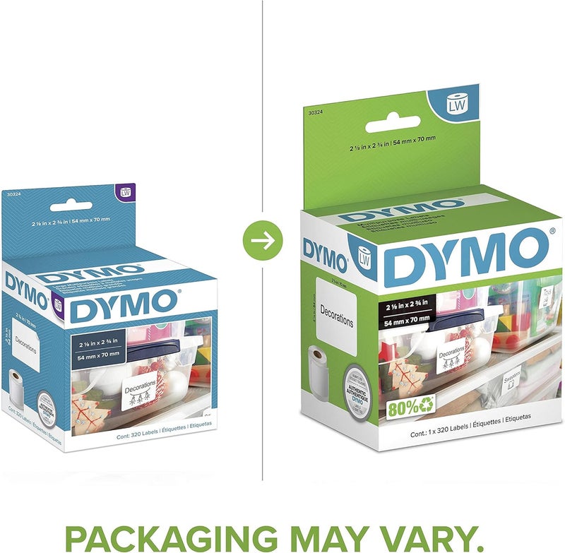 Dymo ملصقات LW الكبيرة متعددة الأغراض الأصلية، ملصقات لطابعات ملصقات LabelWriter، 2-1/8" × 2-3/4"، لفة واحدة تحتوي على 320 ملصق - Image 2