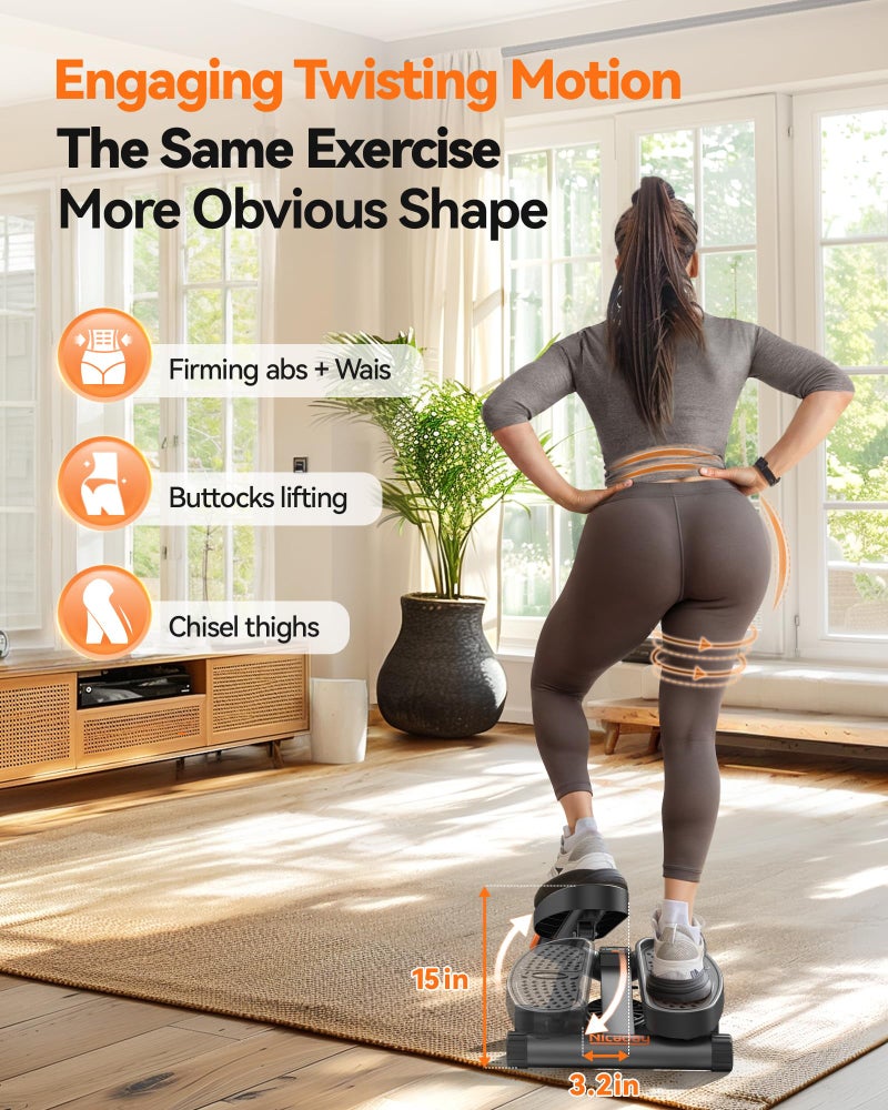 Nice Day Niceday Twist Stepper for Exercise at Home, Mini Stair Stepper with Resistance Bands at Home Workout Equipment with 300LBS Loading Capacity, Hydraulic Fitness Stepper with LCD Monitor Gray - Image 2