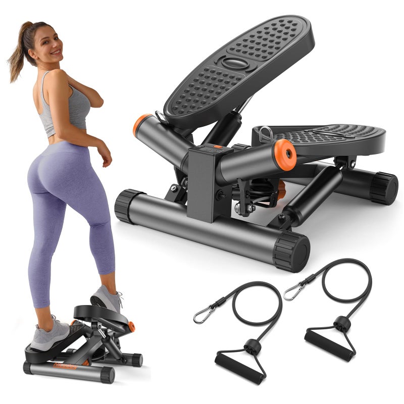 Nice Day Niceday Twist Stepper for Exercise at Home, Mini Stair Stepper with Resistance Bands at Home Workout Equipment with 300LBS Loading Capacity, Hydraulic Fitness Stepper with LCD Monitor Gray - Image 1