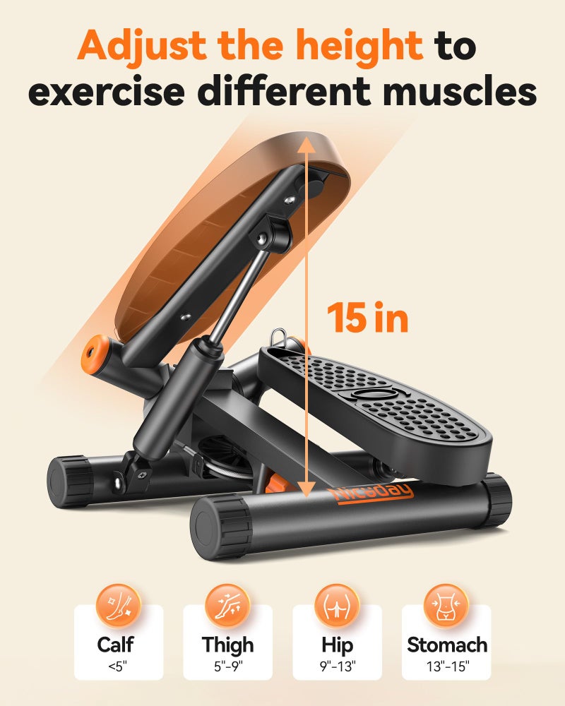 Nice Day Niceday Twist Stepper for Exercise at Home, Mini Stair Stepper with Resistance Bands at Home Workout Equipment with 300LBS Loading Capacity, Hydraulic Fitness Stepper with LCD Monitor Gray - Image 5