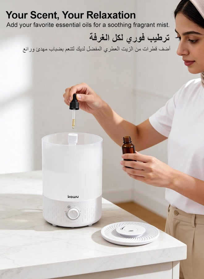 Kawu Ultrasonic Air Humidifiers, Ultrasonic Humidifier for Room, 3L Cool Mist Top-Fill Design, 360°Adjustable Rotating Mist, 12-Hour Runtime, Night Light, Aroma Diffusion Function, Low-Noise Operation. - Image 3