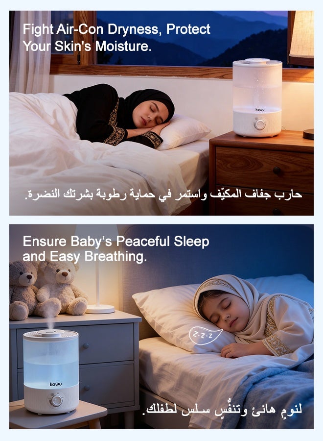 Kawu Ultrasonic Air Humidifiers, Ultrasonic Humidifier for Room, 3L Cool Mist Top-Fill Design, 360°Adjustable Rotating Mist, 12-Hour Runtime, Night Light, Aroma Diffusion Function, Low-Noise Operation. - Image 5