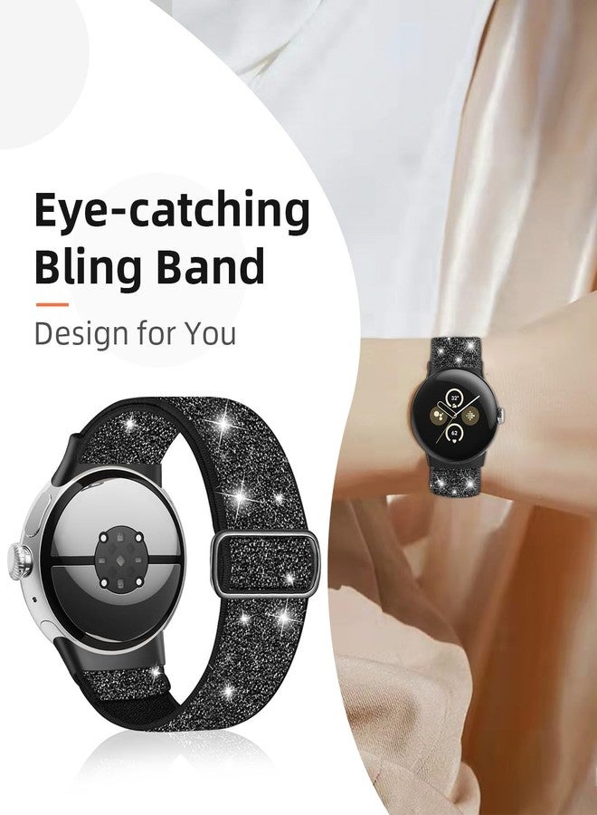 BandRain Bling Stretchy Nylon Bands Compatible with Pixel Watch 2 Band/Google Pixel Watch Band for Women - Upgraded Connector - Adjustable Luxury Elastic Sparkle Loop Straps for Pixel Watch 2 & 1 - Image 3