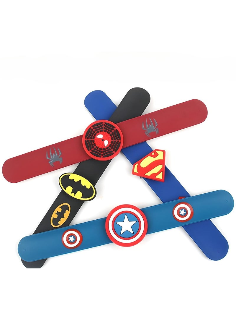 SARAOONT - 4-Piece Superhero Slap Bracelet Set - Featuring Iconic Characters Superman, Batman, Captain America, and Spiderman - Perfect Party Favors for Kids - Image 1