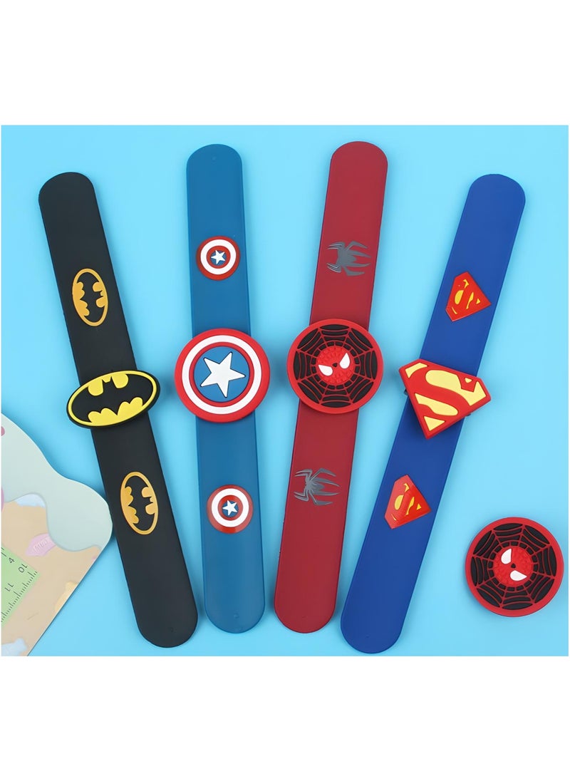 SARAOONT - 4-Piece Superhero Slap Bracelet Set - Featuring Iconic Characters Superman, Batman, Captain America, and Spiderman - Perfect Party Favors for Kids - Image 1