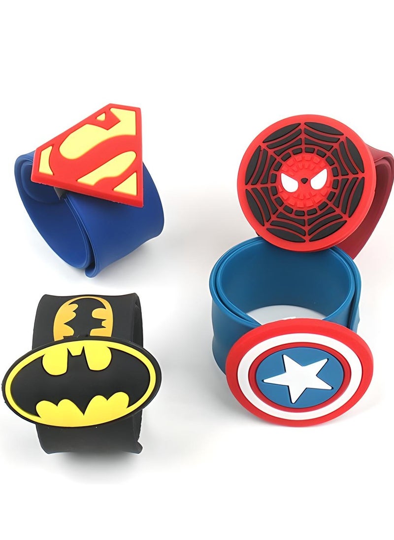 SARAOONT - 4-Piece Superhero Slap Bracelet Set - Featuring Iconic Characters Superman, Batman, Captain America, and Spiderman - Perfect Party Favors for Kids - Image 1