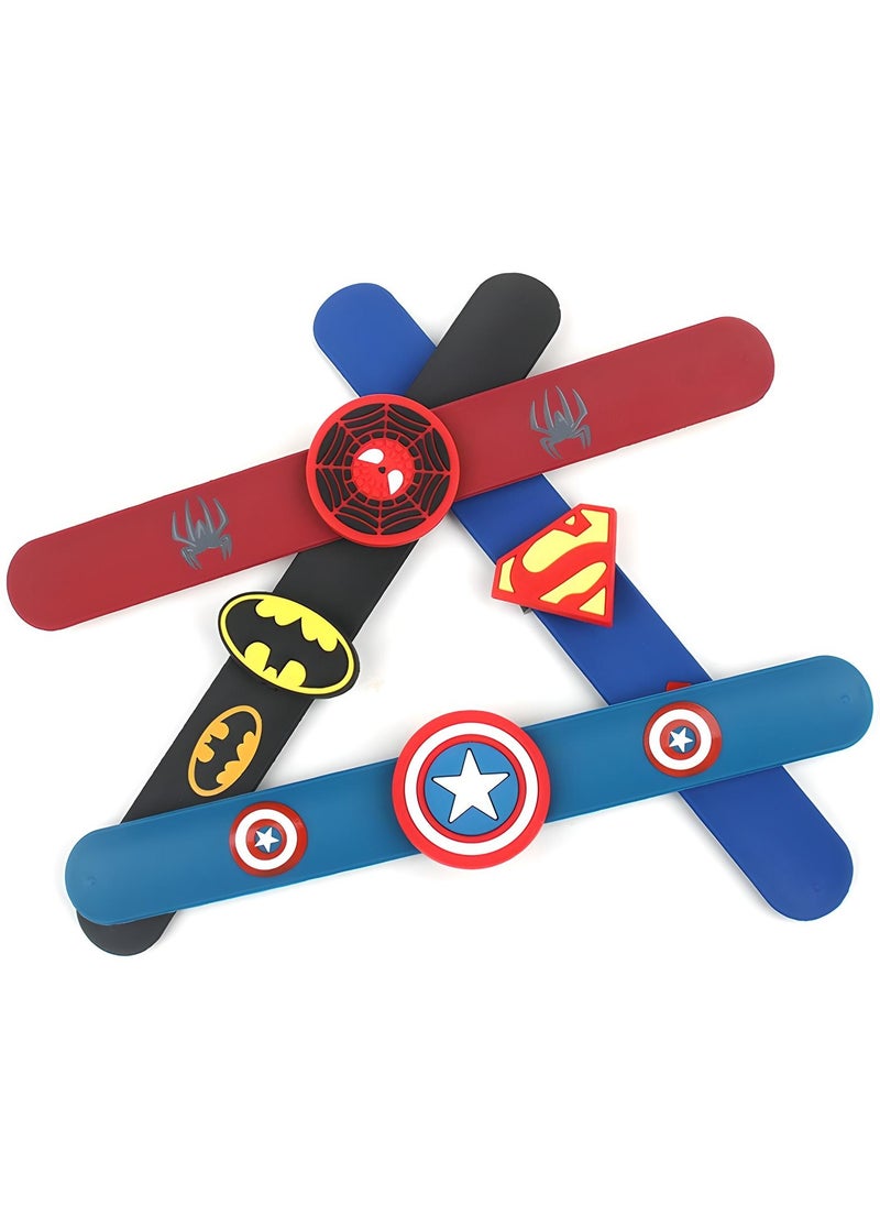 SARAOONT - 4-Piece Superhero Slap Bracelet Set - Featuring Iconic Characters Superman, Batman, Captain America, and Spiderman - Perfect Party Favors for Kids - Image 1